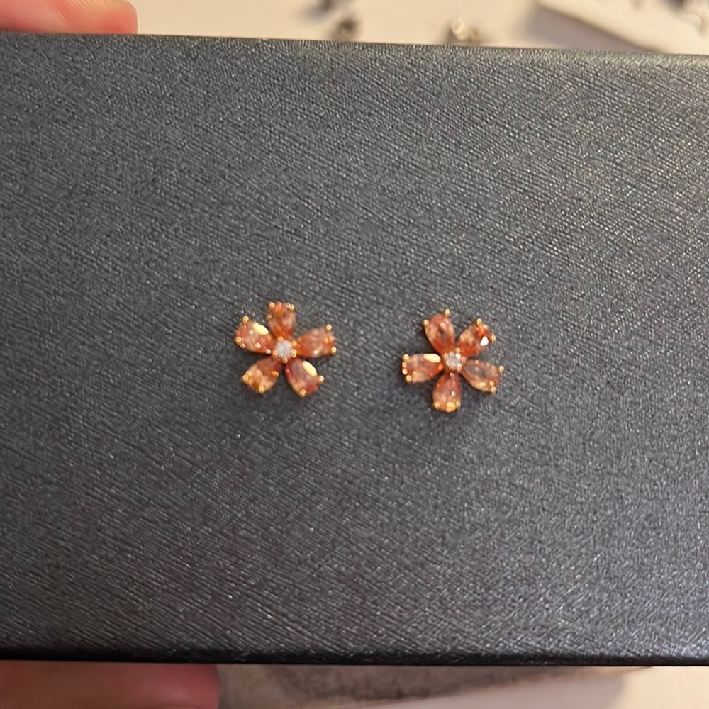 cubic zirconia rose gold flower earrings